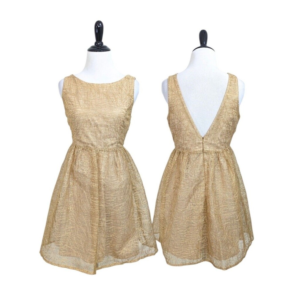 Ark & Co Gold Fit & Flare V-Back Dress - Size Small Womens